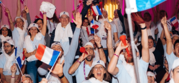 french exclusive team cheering at kick off event image